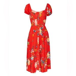 Yumi Kim Mercer Street Dress Swingy Midi Length Red/Orange Floral Size XL